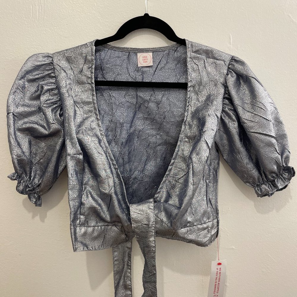 Lisa Says Gah Metallic Maria Wrap Top - NWT